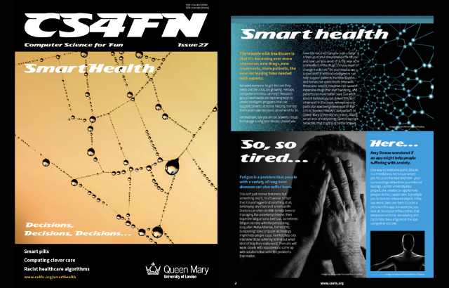 A display of the front cover and a page within a magazine